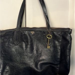 Fossil black leather tote bag purse